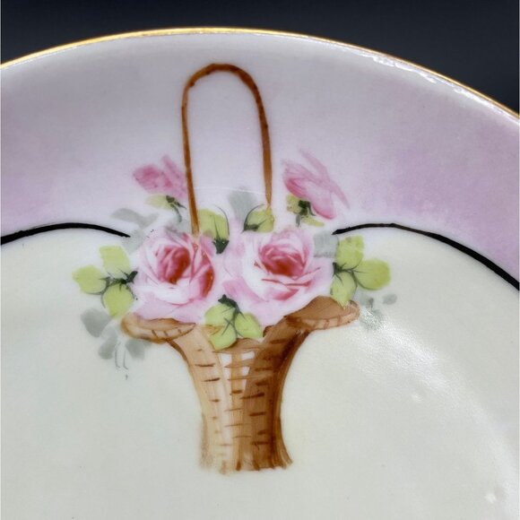 Antique Luncheon Plates Hand Painted Pink Cabbage Rose Purple Plate Wall Bavaria - Picture 7 of 10